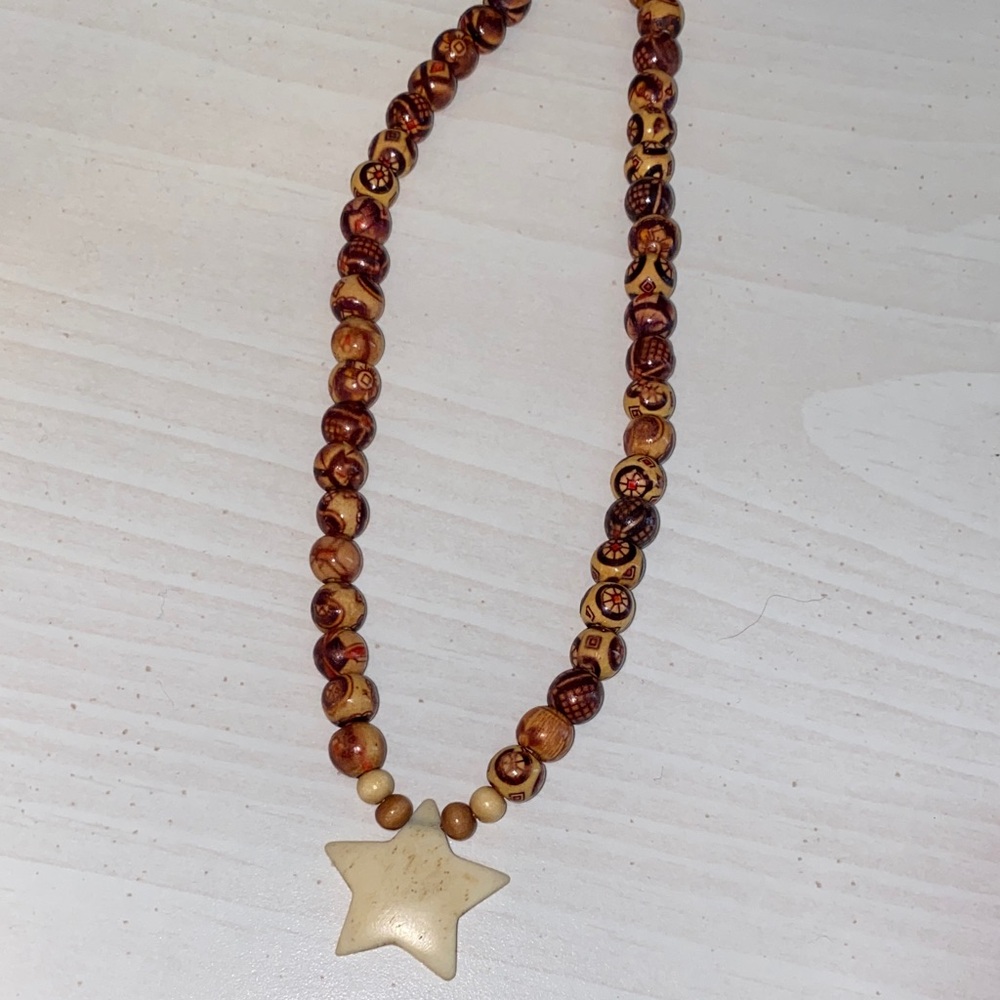 Wooden Beaded Star Necklace